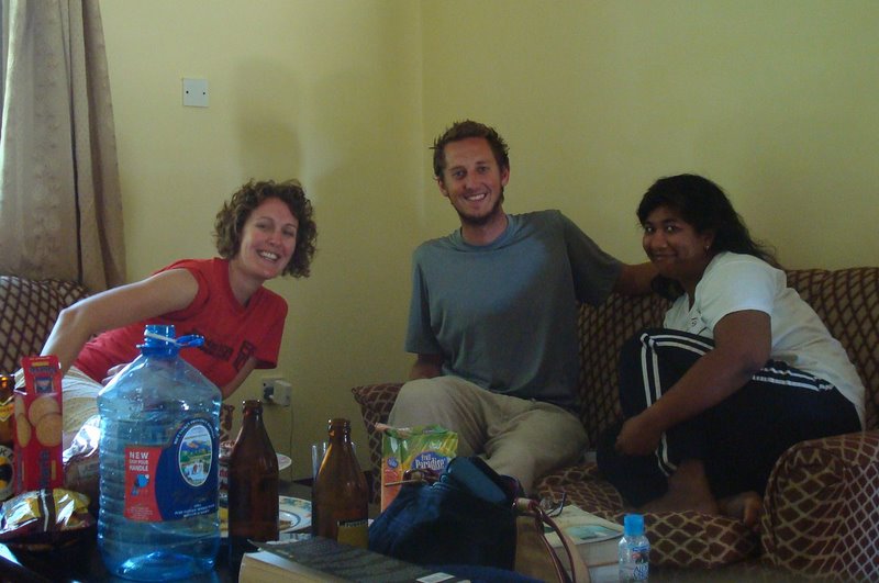 Three Fellows (Zack, Nabomita, and me) in Mombasa, Kenya--brainstorming about Kiva and how to save the world