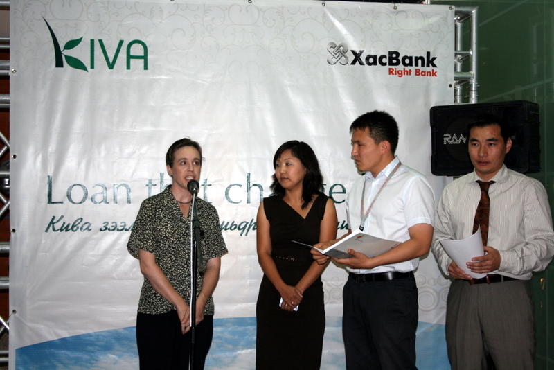 Kimberly speaking at the Kiva – XacBank publicity event