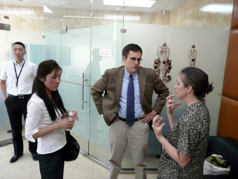 Kimberly discussing Kiva with representatives of Friends of Mongolia   