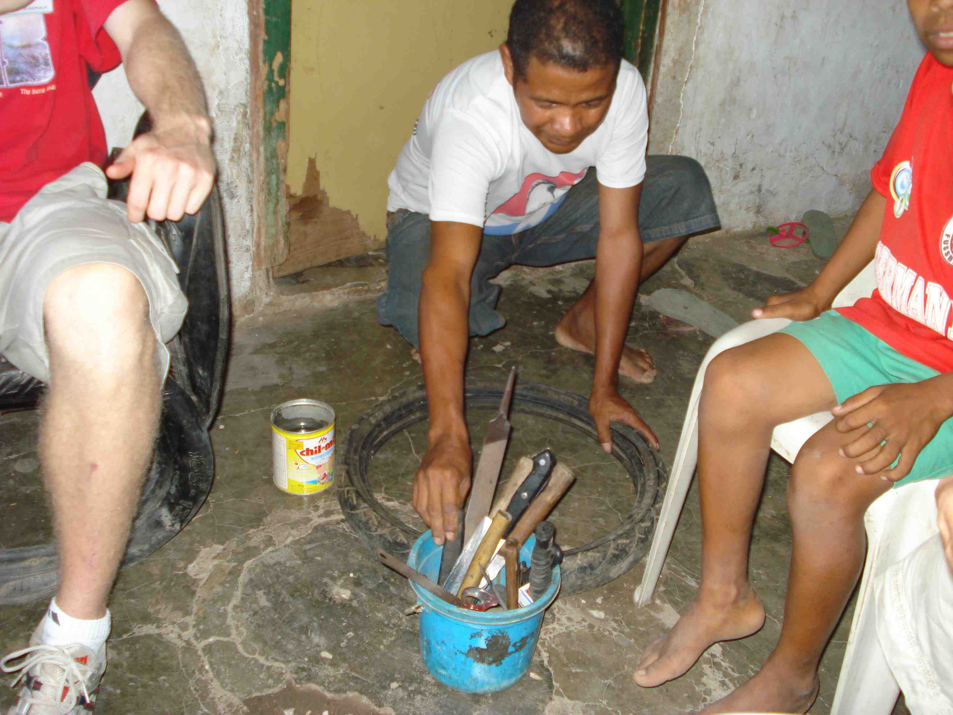 Showing us his handiwork with tires!